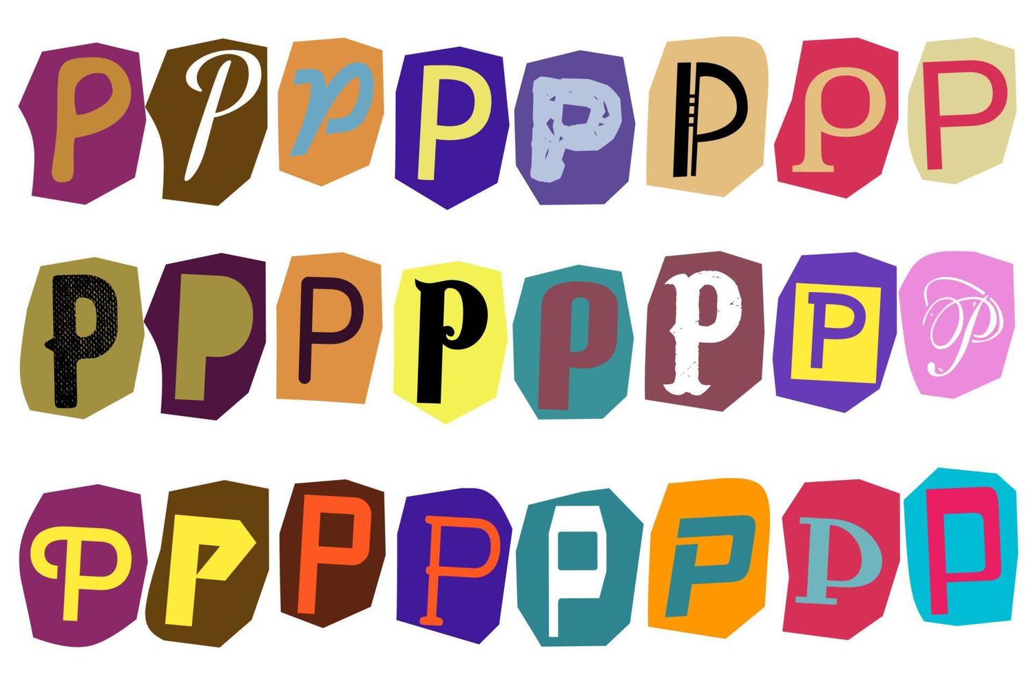Alphabet P- vector cut newspaper and magazine letters, paper style ransom note letter