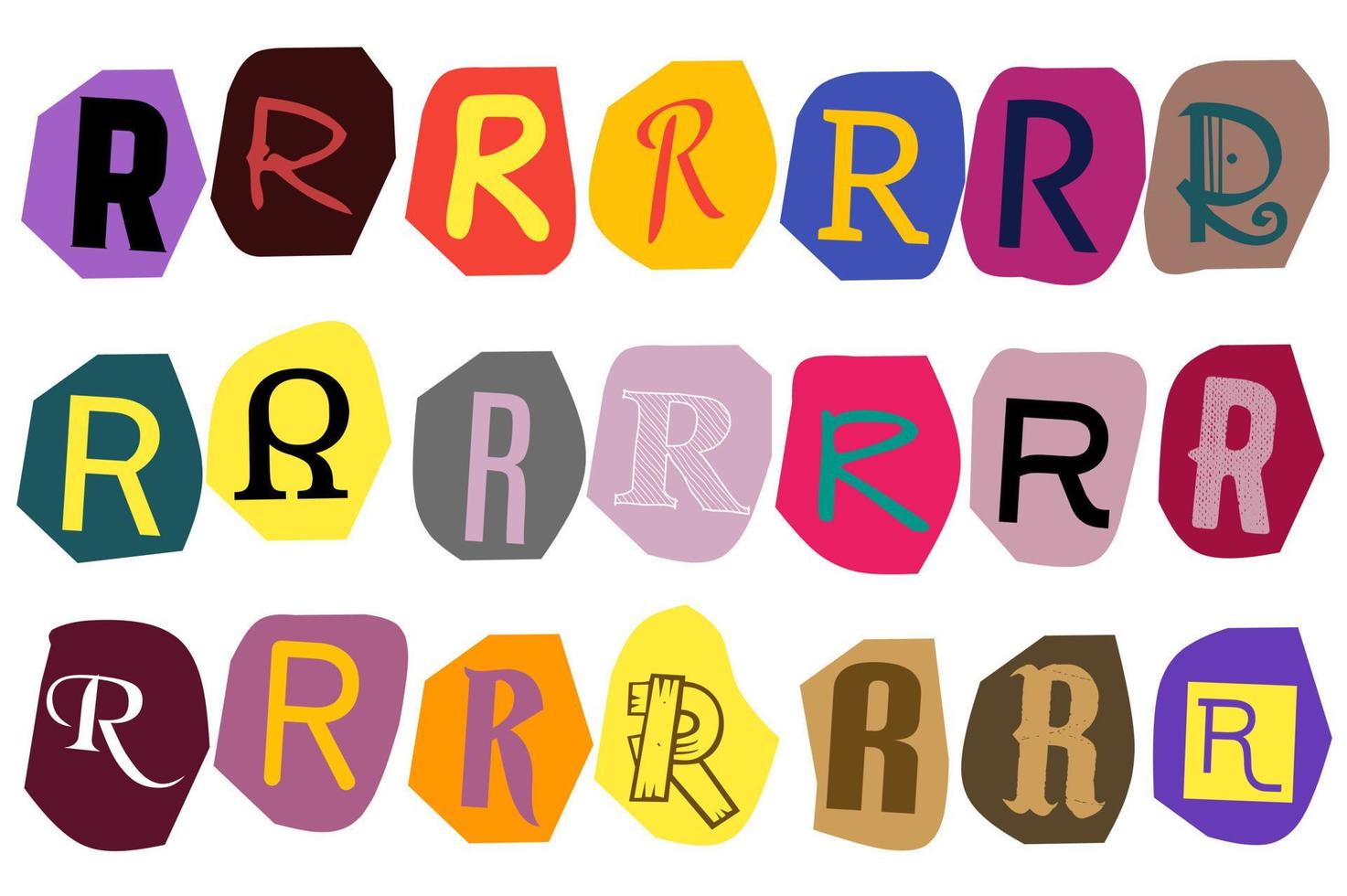 Alphabet R- vector cut newspaper and magazine letters, paper style ransom note letter