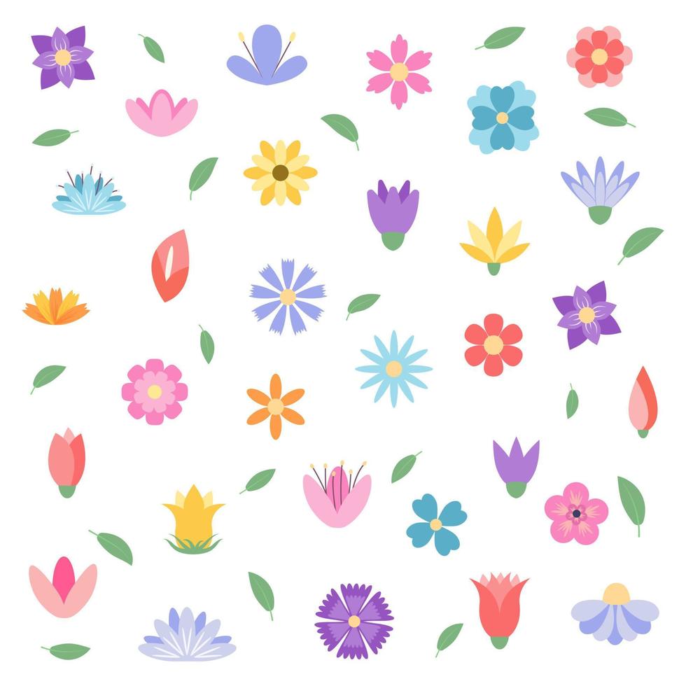 Easter spring with beautiful flowers and leaves. Manual painted flat caricature elements. Vector illustration.