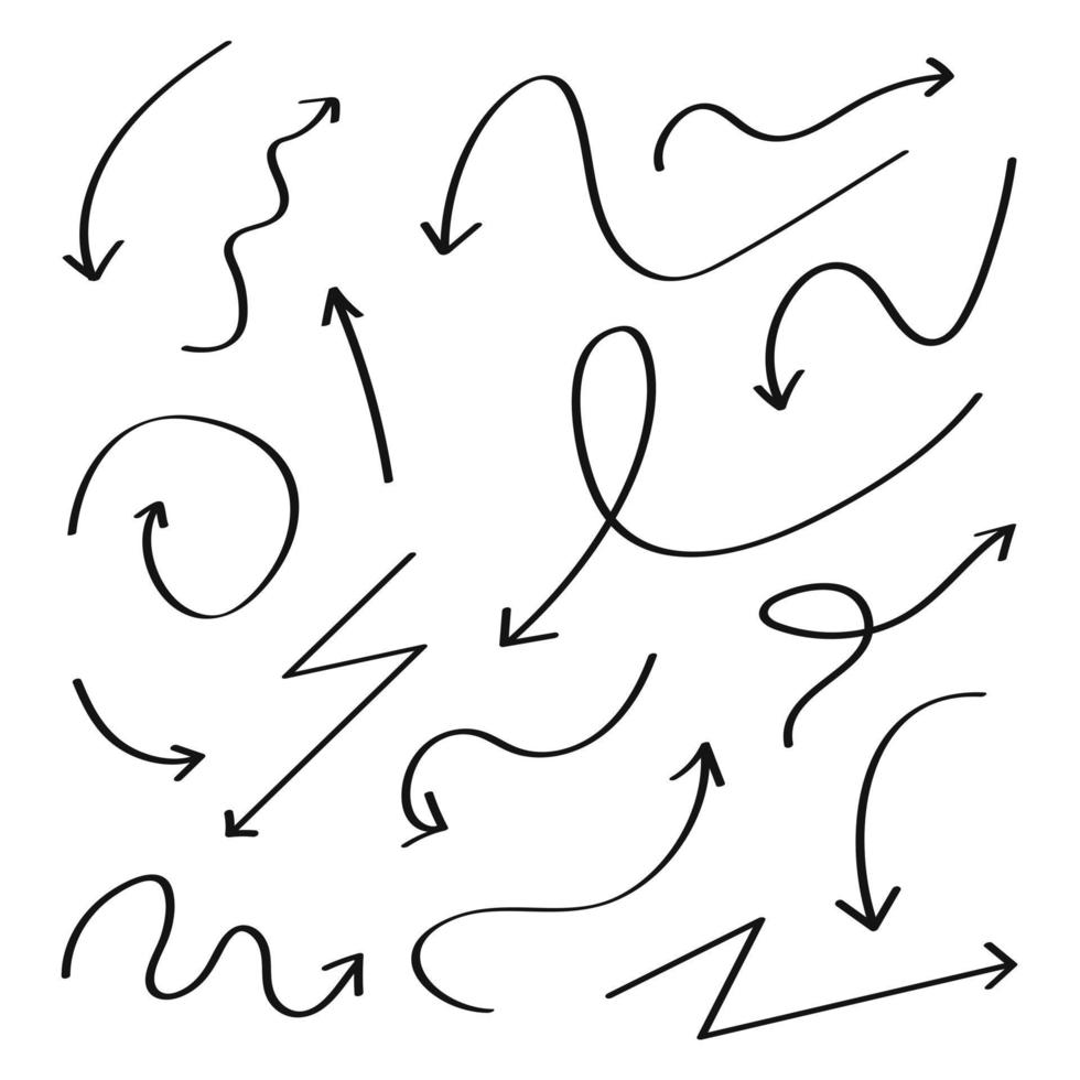 Set simple hand drawn black arrows. Vector illustration