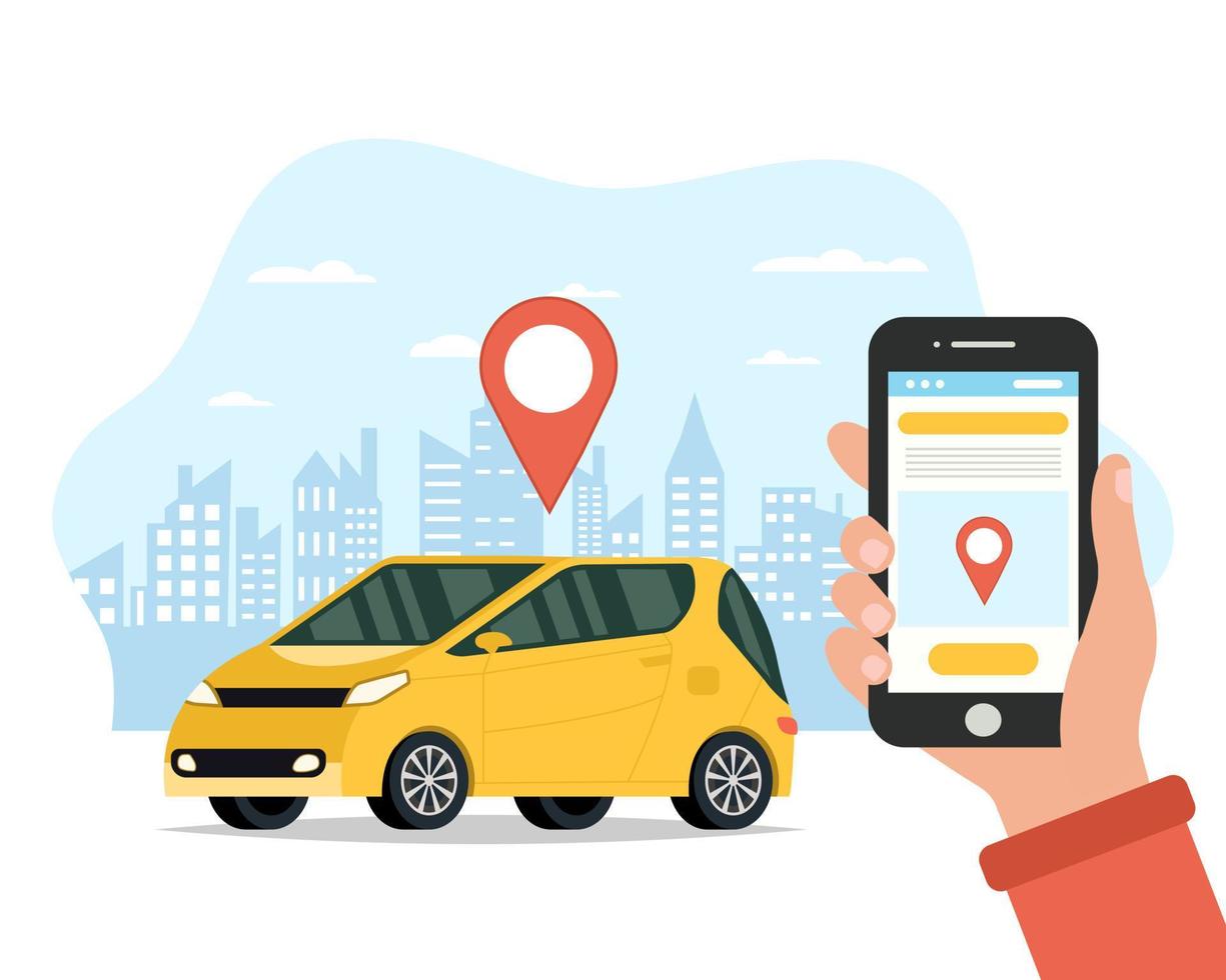 The concept of calling a taxi through a mobile application. Taxi call. Vector illustration.