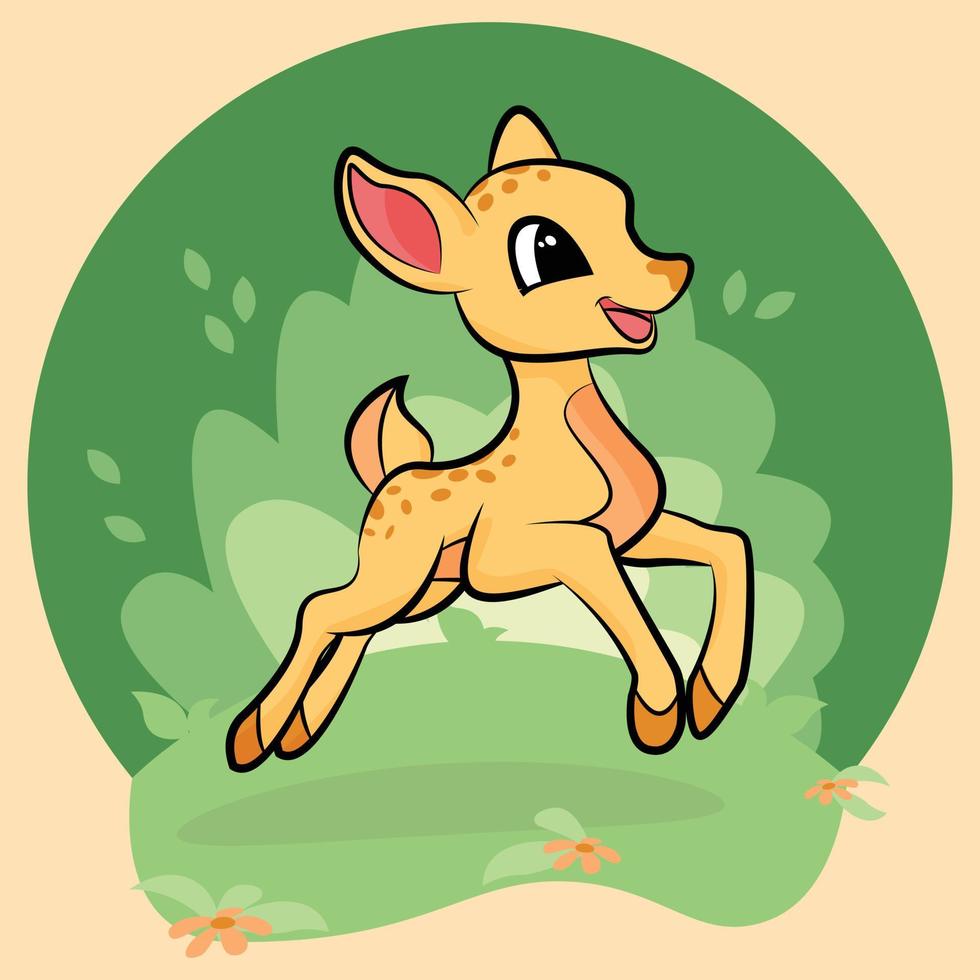 Cute baby deer, fawn jumping illustration vector