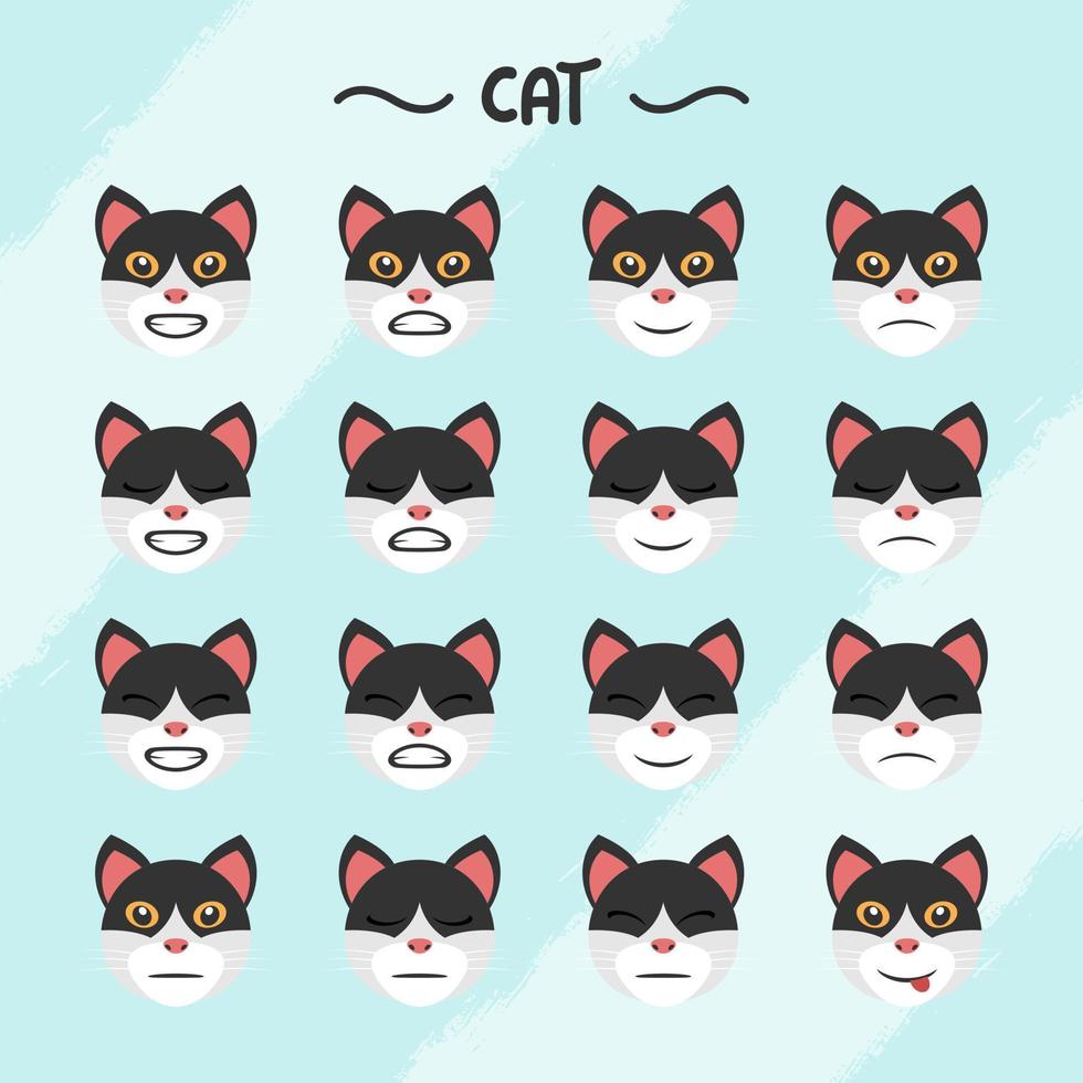 Collection of cat facial expressions in flat design style vector