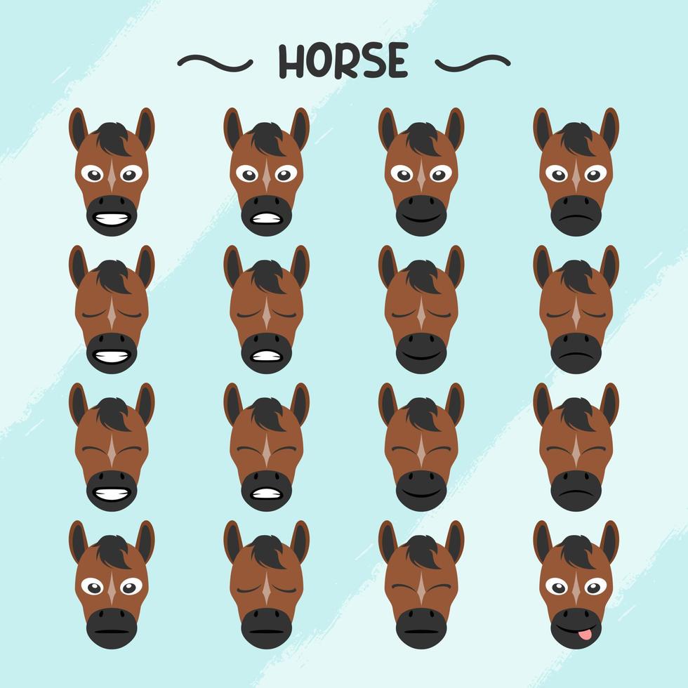 colección de caballo facial expresiones en plano diseño estilo vector