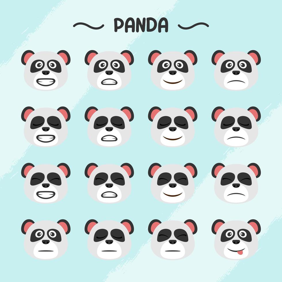 Collection of panda facial expressions in flat design style vector
