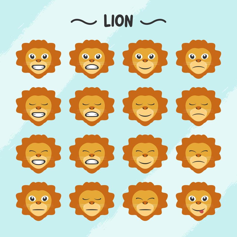 Collection of lion facial expressions in flat design style vector