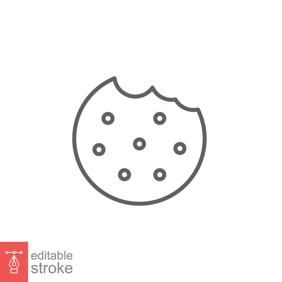 Cookie icon. Outline style sign symbol. Browser concept for app and web design. Vector illustration isolated on white background. Editable stroke EPS 10.