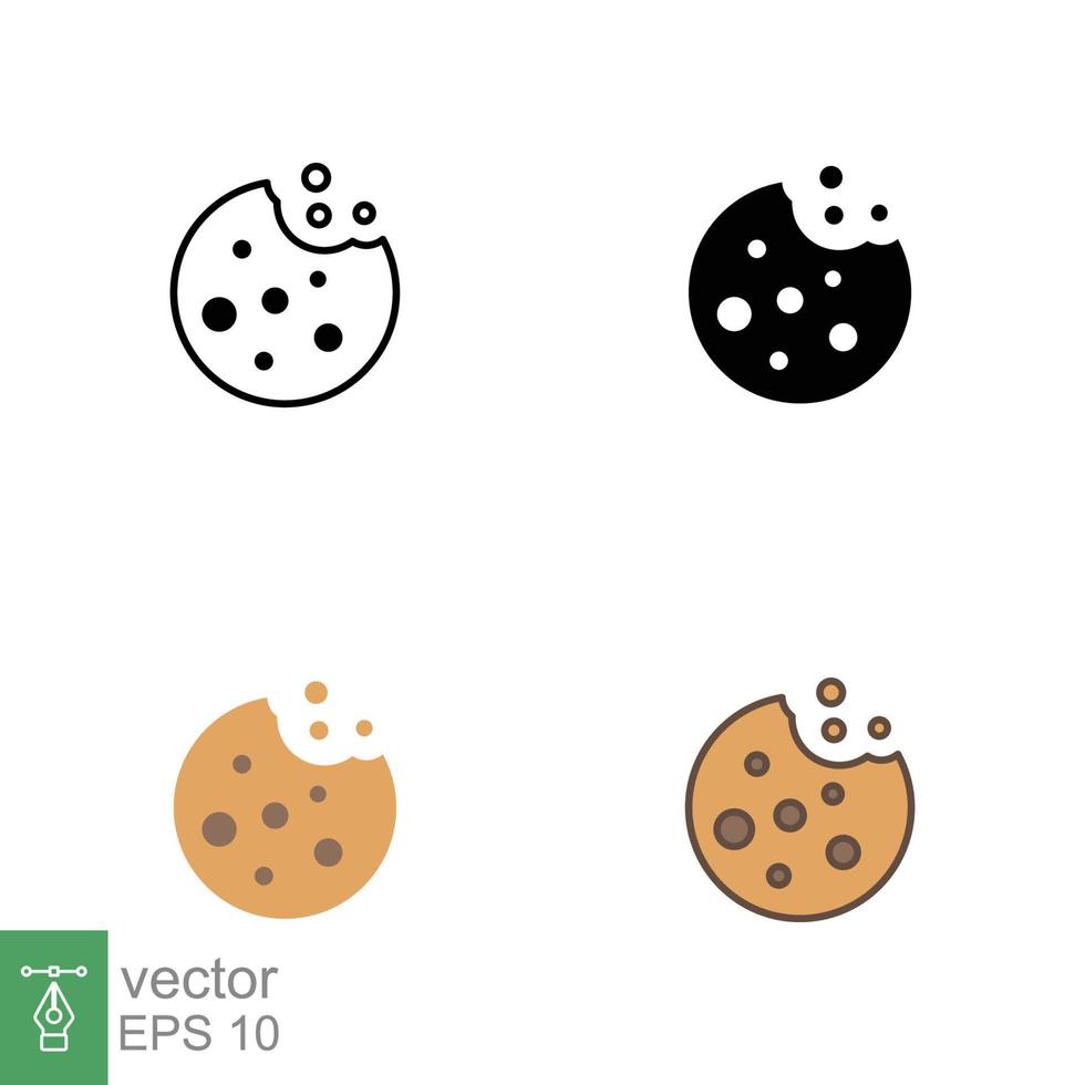 Cookie icon in different style. Outline, solid, flat, filled outline sign symbol. Browser concept for app and web design. Vector illustration isolated on white background. EPS 10.