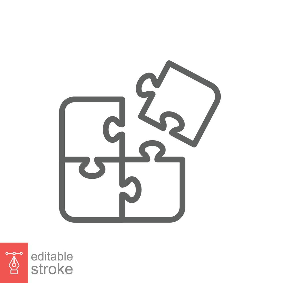 Puzzle jigsaw line icon. Simple outline style. Join teamwork, challenge, square, block, part, business logo concept design. Vector illustration isolated on white background. Editable stroke EPS 10.