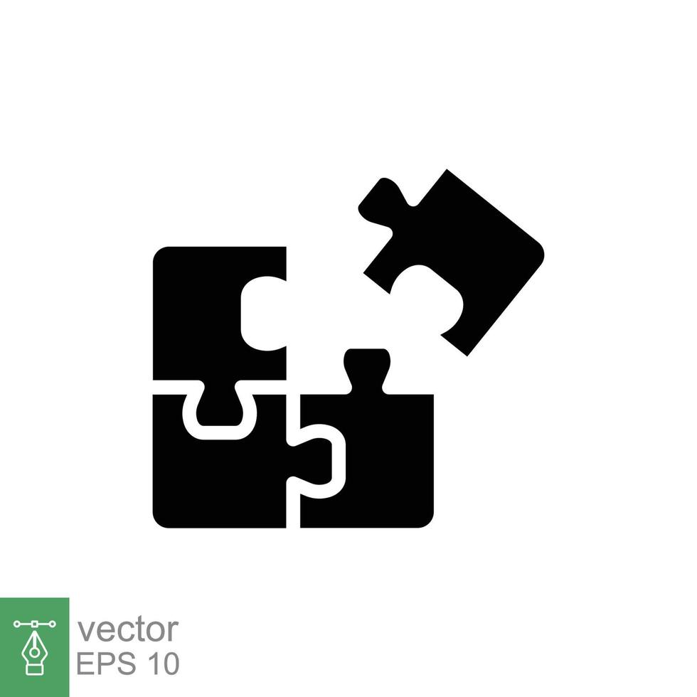 Puzzle jigsaw glyph icon. Simple solid style. Join teamwork, challenge, square, block, flat sign, business concept. Black silhouette symbol. Vector illustration isolated on white background. EPS 10.