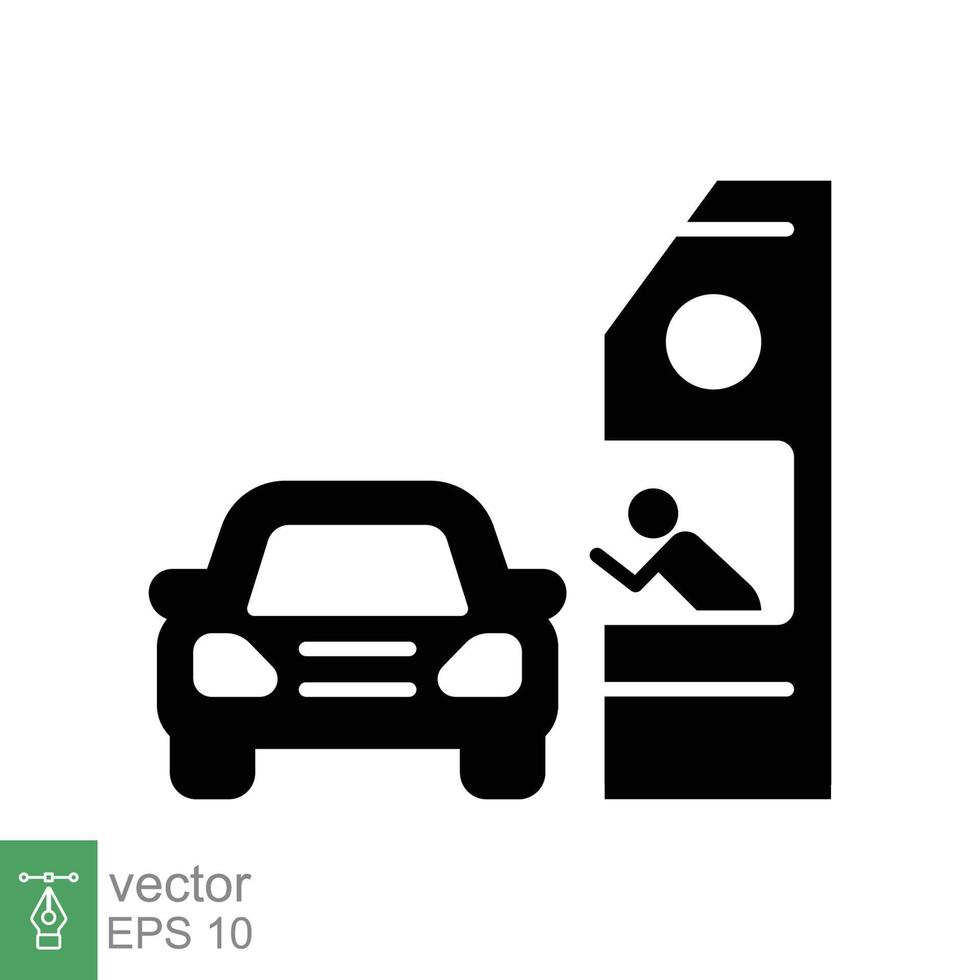 Drive through glyph icon. Simple solid style symbol can be used for web, mobile, ui design. Thru, window, car, restaurant, shop concept. Vector illustration isolated on white background. EPS 10.