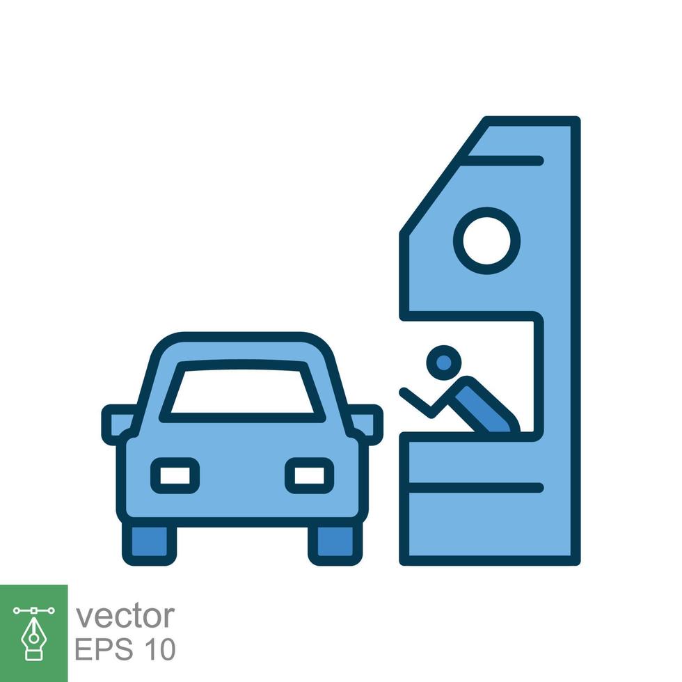 Drive through coloured icon. Simple filled outline style symbol for web, mobile, ui design. Thru, window, car, restaurant, shop concept. Vector illustration isolated on white background. EPS 10.