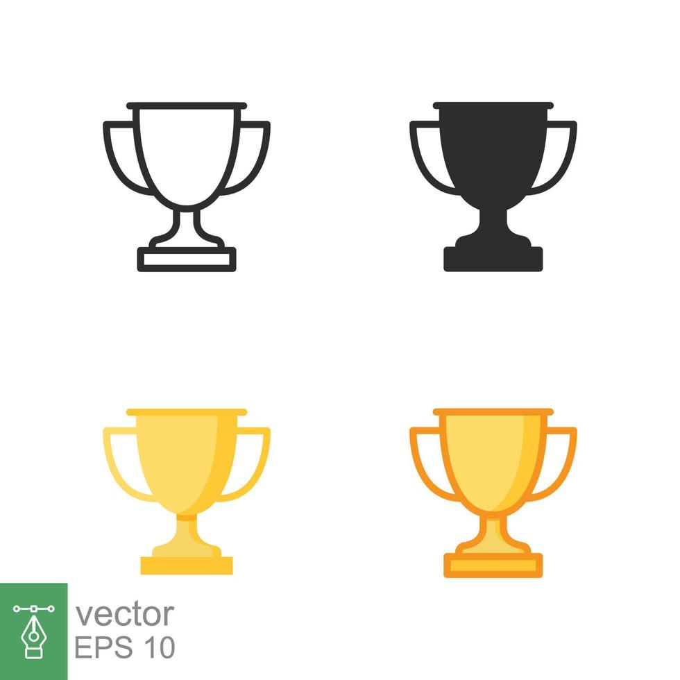 Trophy icon in different style. Line, solid, flat, filled outline symbol for design. Winner, award, cup, champ, contest, prize, won concept. Vector illustration isolated on white background. EPS 10.