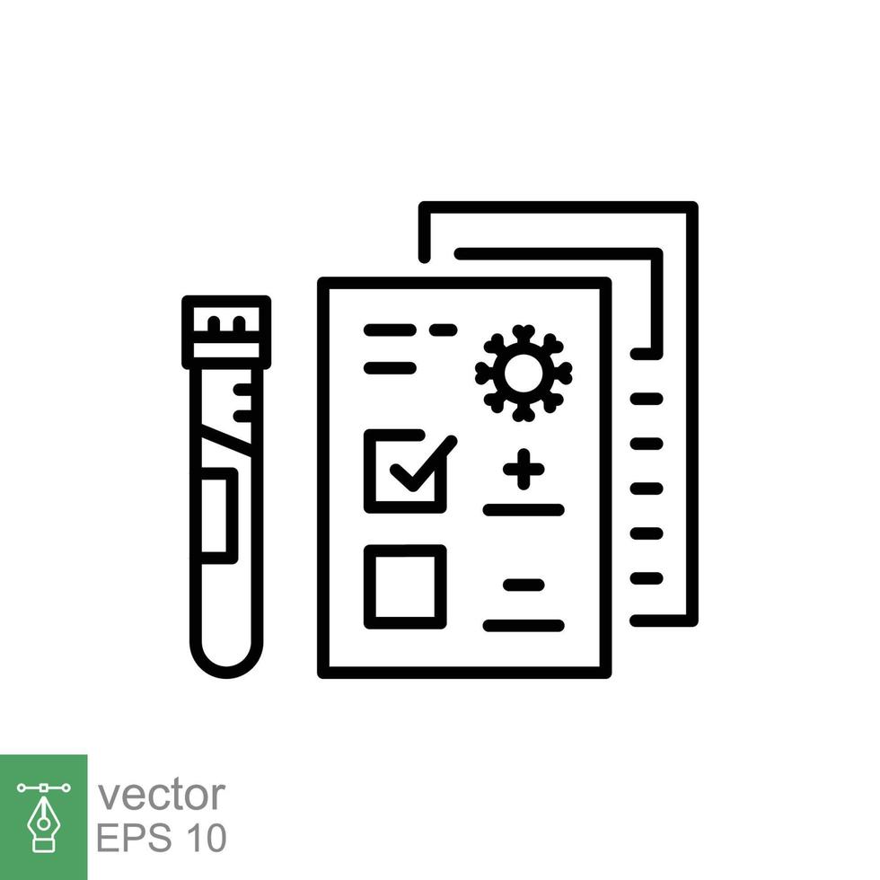 Covid test line icon. Simple outline style. Positive corona virus result, negative, rapid, plasma, research, medical concept. Vector illustration isolated on white background. EPS 10.