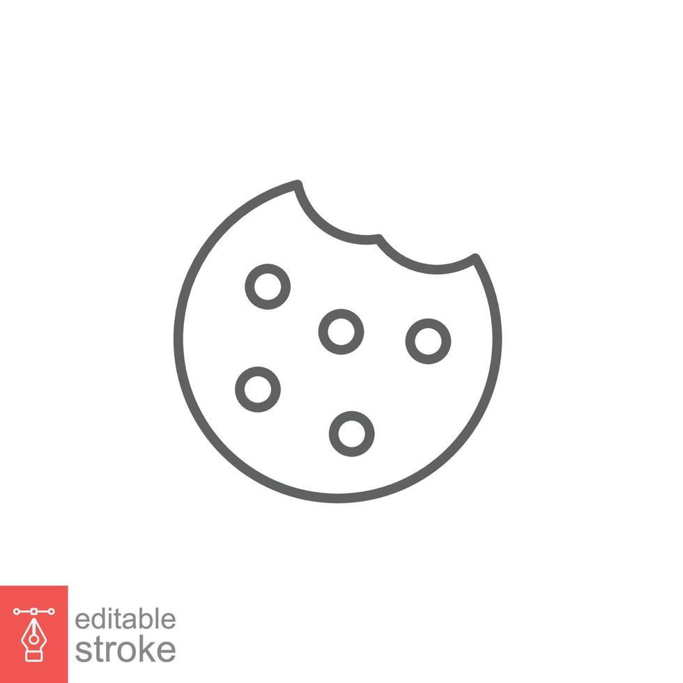 Cookie icon. Outline style sign symbol. Browser concept for app and web design. Vector illustration isolated on white background. Editable stroke EPS 10.