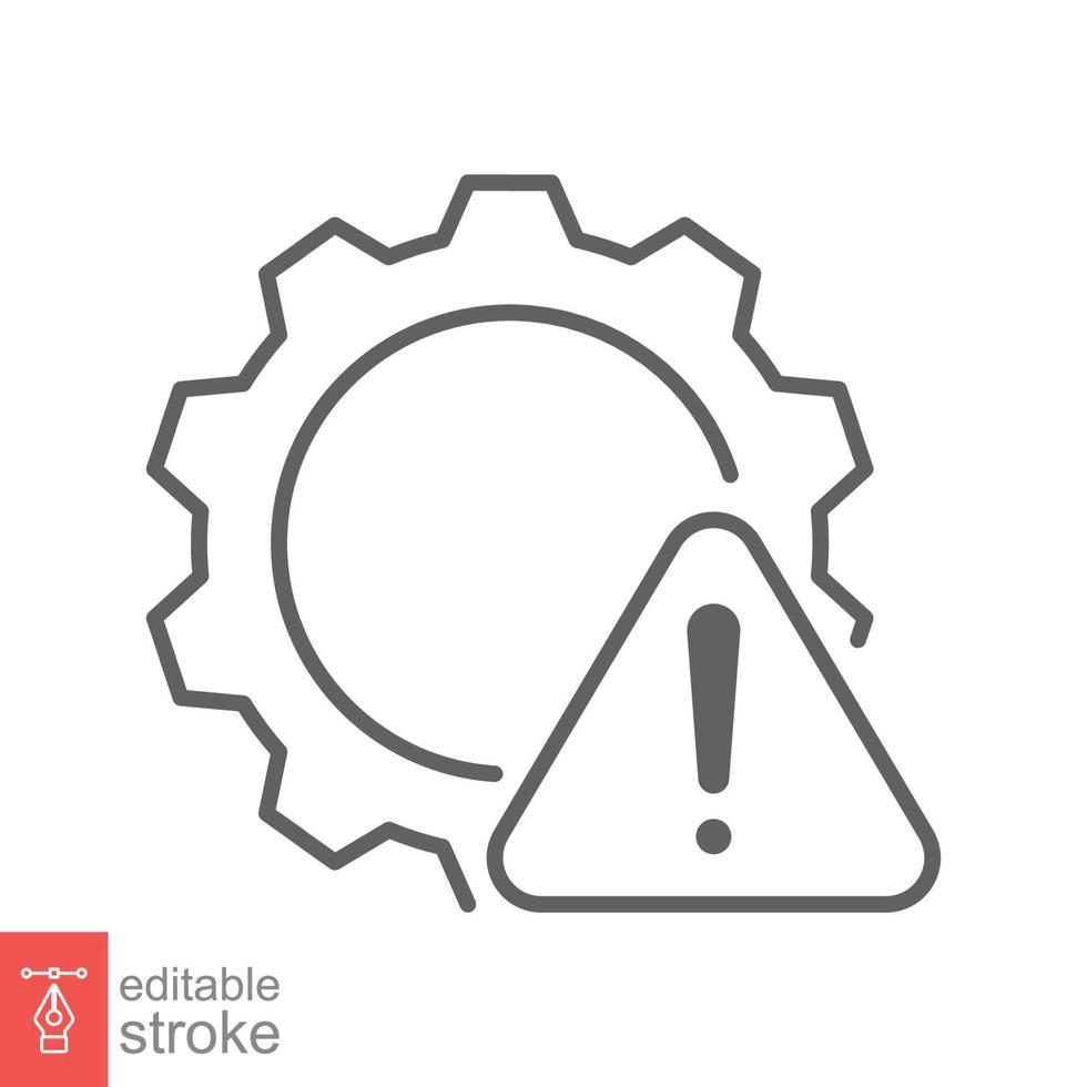 Failure, system error line icon. Simple outline style. Alert, gear, mechanical concept. Vector illustration isolated on white background. Editable stroke EPS 10.