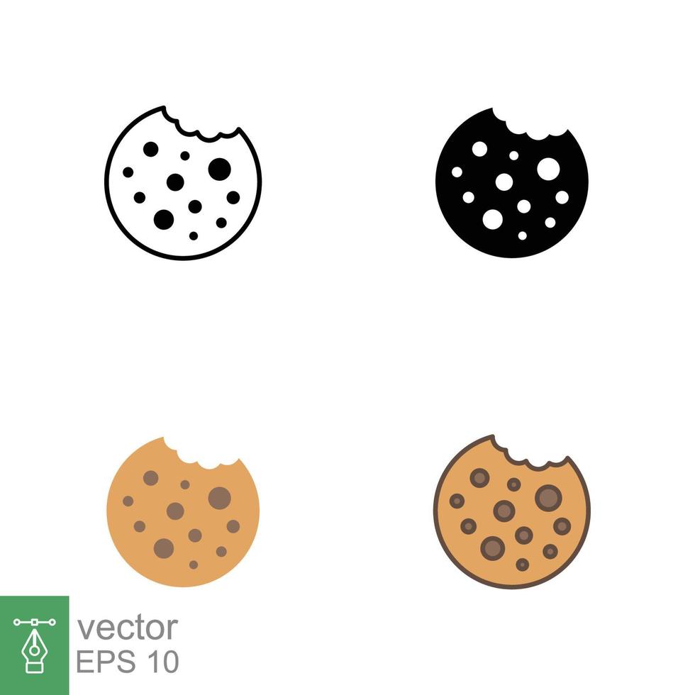 Cookie icon in different style. Outline, solid, flat, filled outline sign symbol. Browser concept for app and web design. Vector illustration isolated on white background. EPS 10.