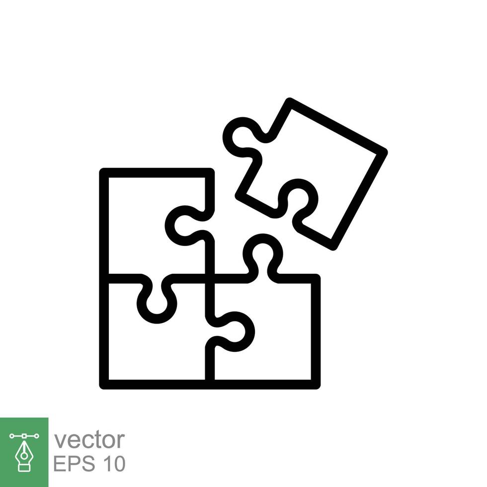 Puzzle jigsaw line icon. Simple outline style. Join teamwork, challenge, square, block, part, business logo concept design. Vector illustration isolated on white background. EPS 10.