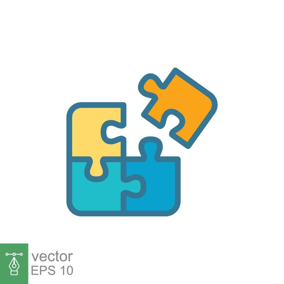 Puzzle jigsaw icon. Simple filled outline style. Join teamwork, challenge, square, block, combination, problem solving, solution, flat symbol. Vector illustration isolated on white background. EPS 10.