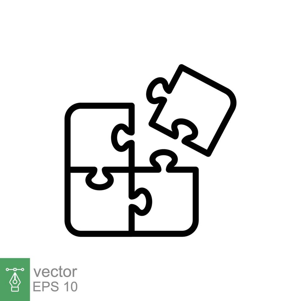 Puzzle jigsaw line icon. Simple outline style. Join teamwork, challenge, square, block, part, business logo concept design. Vector illustration isolated on white background. EPS 10.