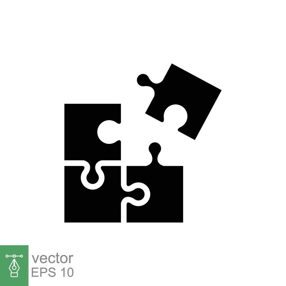 Puzzle jigsaw glyph icon. Simple solid style. Join teamwork, challenge, square, block, flat sign, business concept. Black silhouette symbol. Vector illustration isolated on white background. EPS 10.