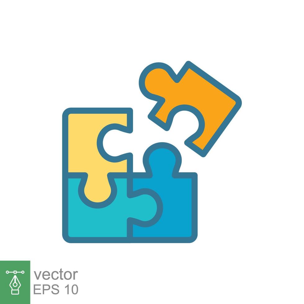 Puzzle jigsaw icon. Simple filled outline style. Join teamwork, challenge, square, block, combination, problem solving, solution, flat symbol. Vector illustration isolated on white background. EPS 10.