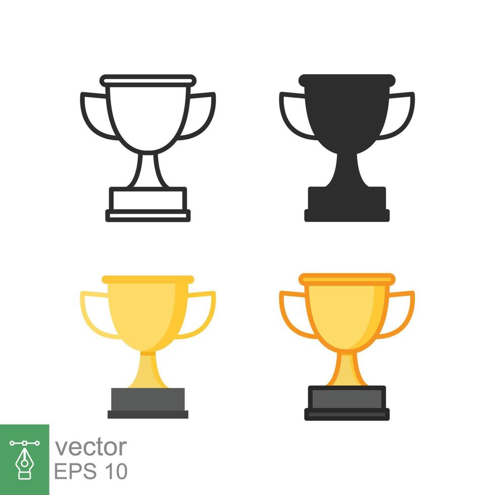 Trophy icon in different style. Line, solid, flat, filled outline symbol for design. Winner, award, cup, champ, contest, prize, won concept. Vector illustration isolated on white background. EPS 10.