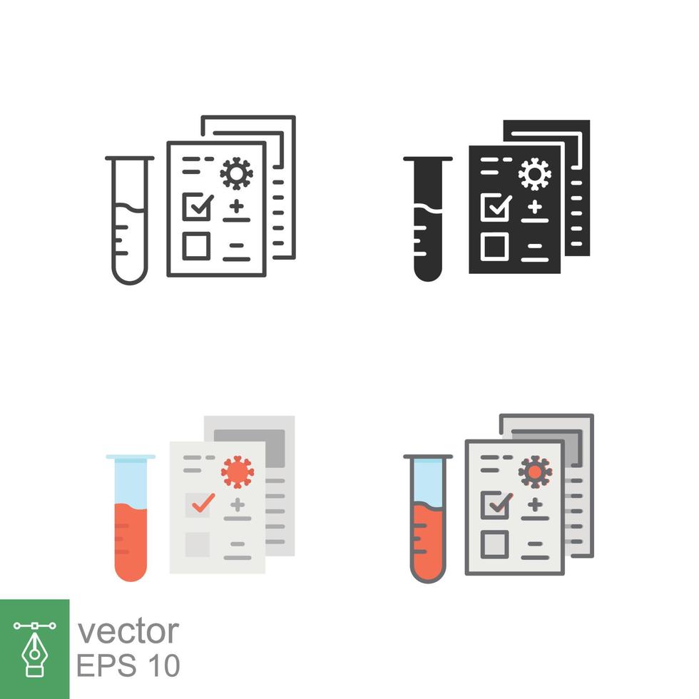 Covid test icons in different style. Positive corona virus result, negative, rapid, plasma, research, medical concept. Designed in filled outline, line, flat, glyph and solid style. EPS 10. vector