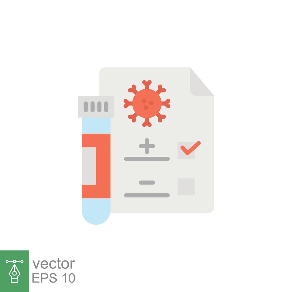 Covid test icon. Simple flat style. Positive corona virus result, negative, rapid, plasma, research, medical concept. Vector illustration isolated on white background. EPS 10.