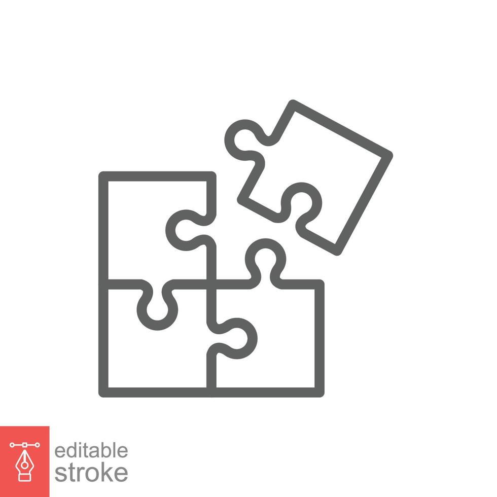 Puzzle jigsaw line icon. Simple outline style. Join teamwork, challenge, square, block, part, business logo concept design. Vector illustration isolated on white background. Editable stroke EPS 10.