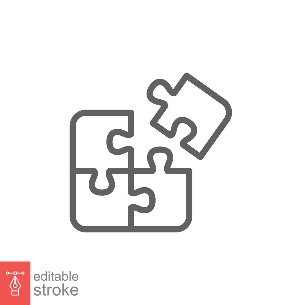 Puzzle jigsaw line icon. Simple outline style. Join teamwork, challenge, square, block, part, business logo concept design. Vector illustration isolated on white background. Editable stroke EPS 10.