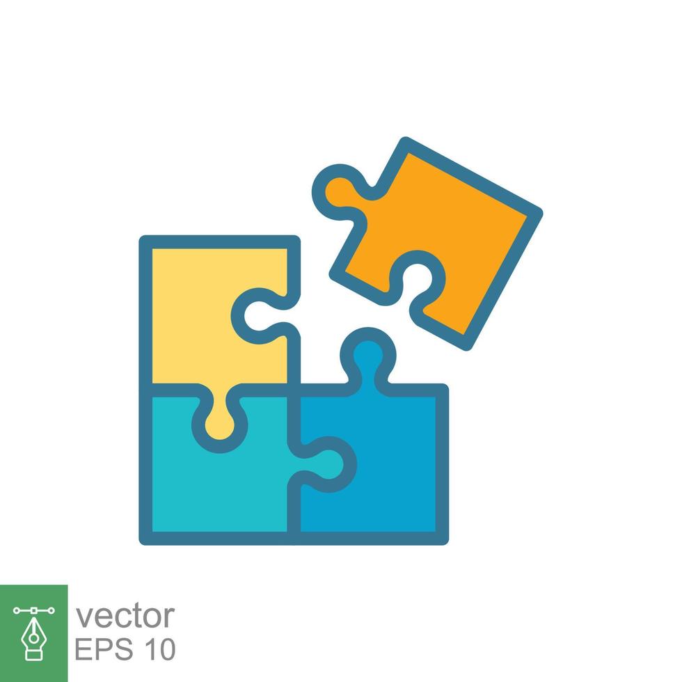 Puzzle jigsaw icon. Simple filled outline style. Join teamwork, challenge, square, block, combination, problem solving, solution, flat symbol. Vector illustration isolated on white background. EPS 10.