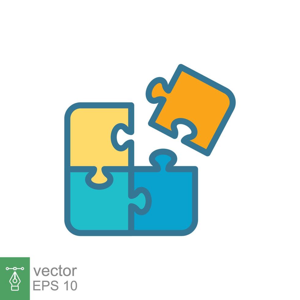 Puzzle jigsaw icon. Simple filled outline style. Join teamwork, challenge, square, block, combination, problem solving, solution, flat symbol. Vector illustration isolated on white background. EPS 10.