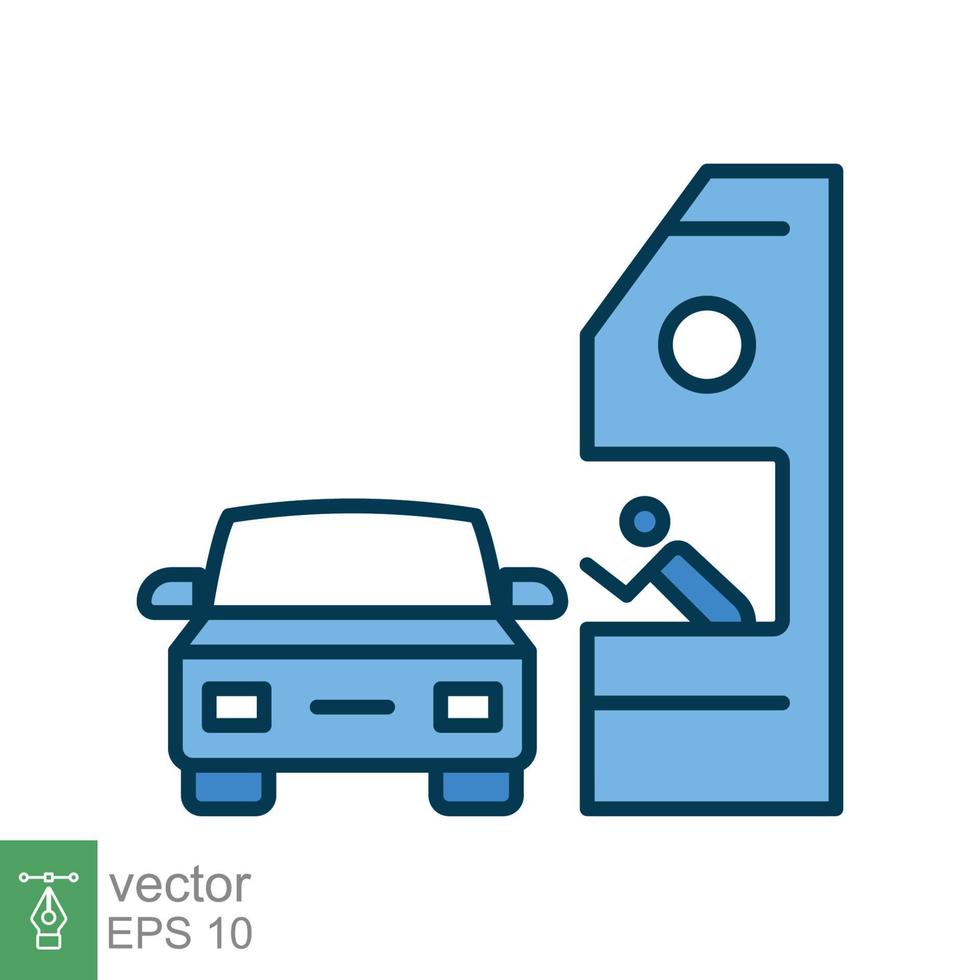 Drive through coloured icon. Simple filled outline style symbol for web, mobile, ui design. Thru, window, car, restaurant, shop concept. Vector illustration isolated on white background. EPS 10.