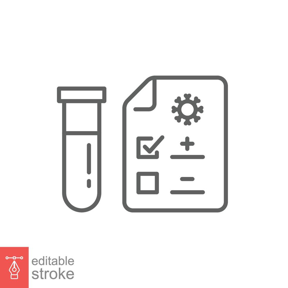 Covid test line icon. Simple outline style. Positive corona virus result, negative, rapid, plasma, research, medical concept. Vector illustration isolated on white background. Editable stroke EPS 10.