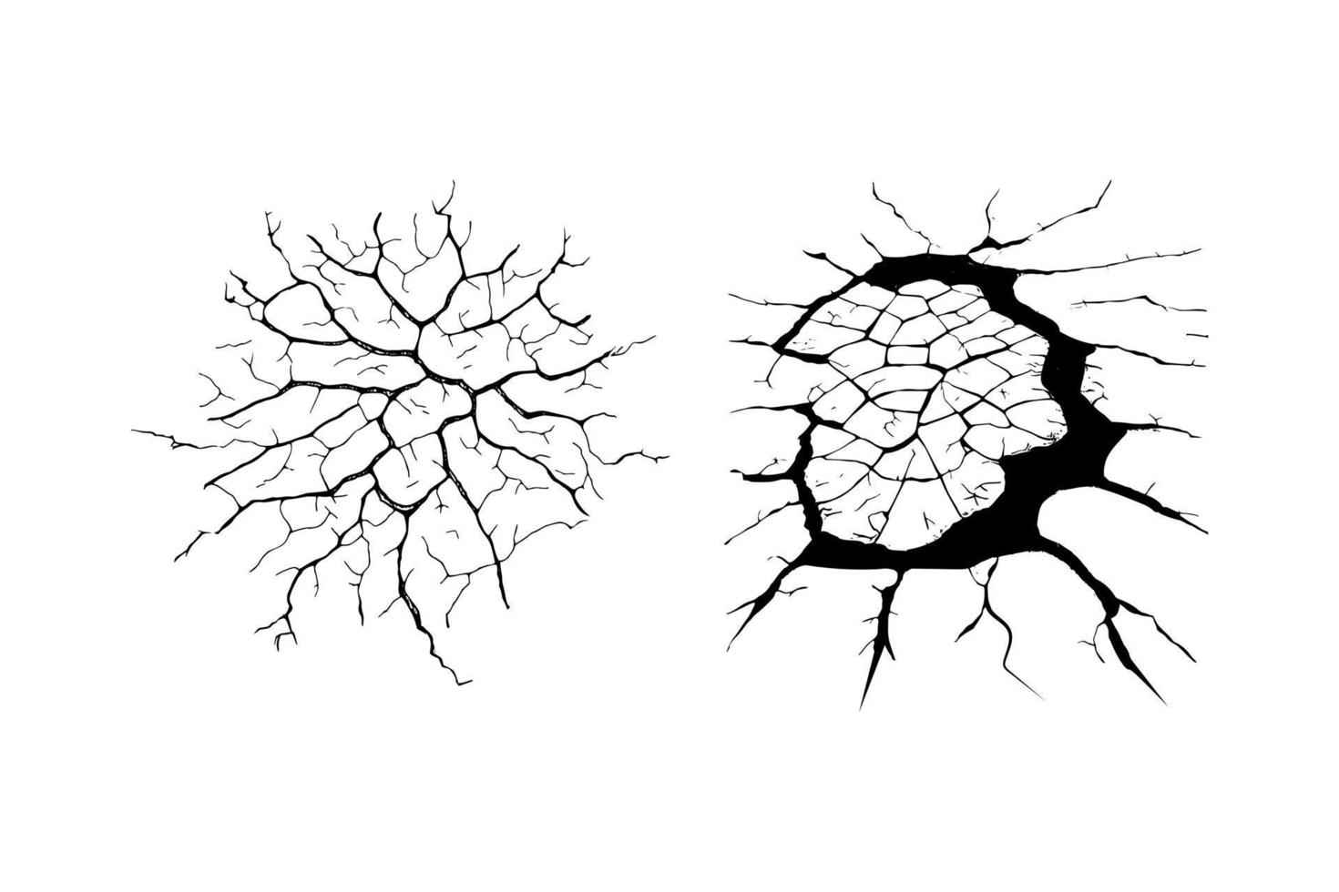 Split, crack and black hole in the wall or on the ground. Damage from natural disasters, earthquakes or drought. Catastrophe after the war. vector