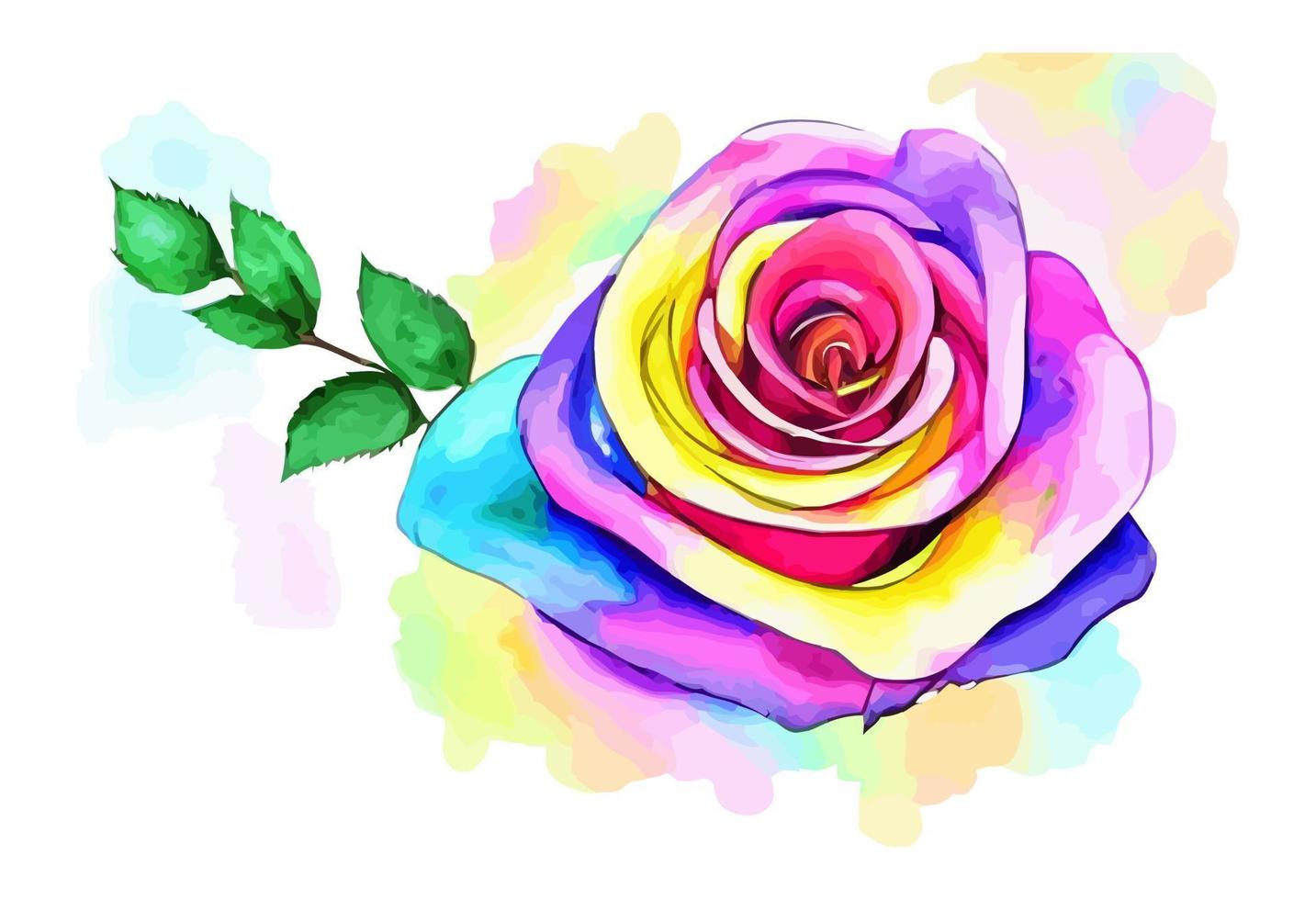 Delicate Rainbow Watercolor Rose vector