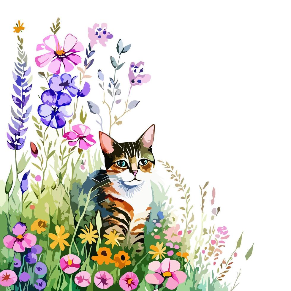 Meadow Kitten Floral Corner Border vector