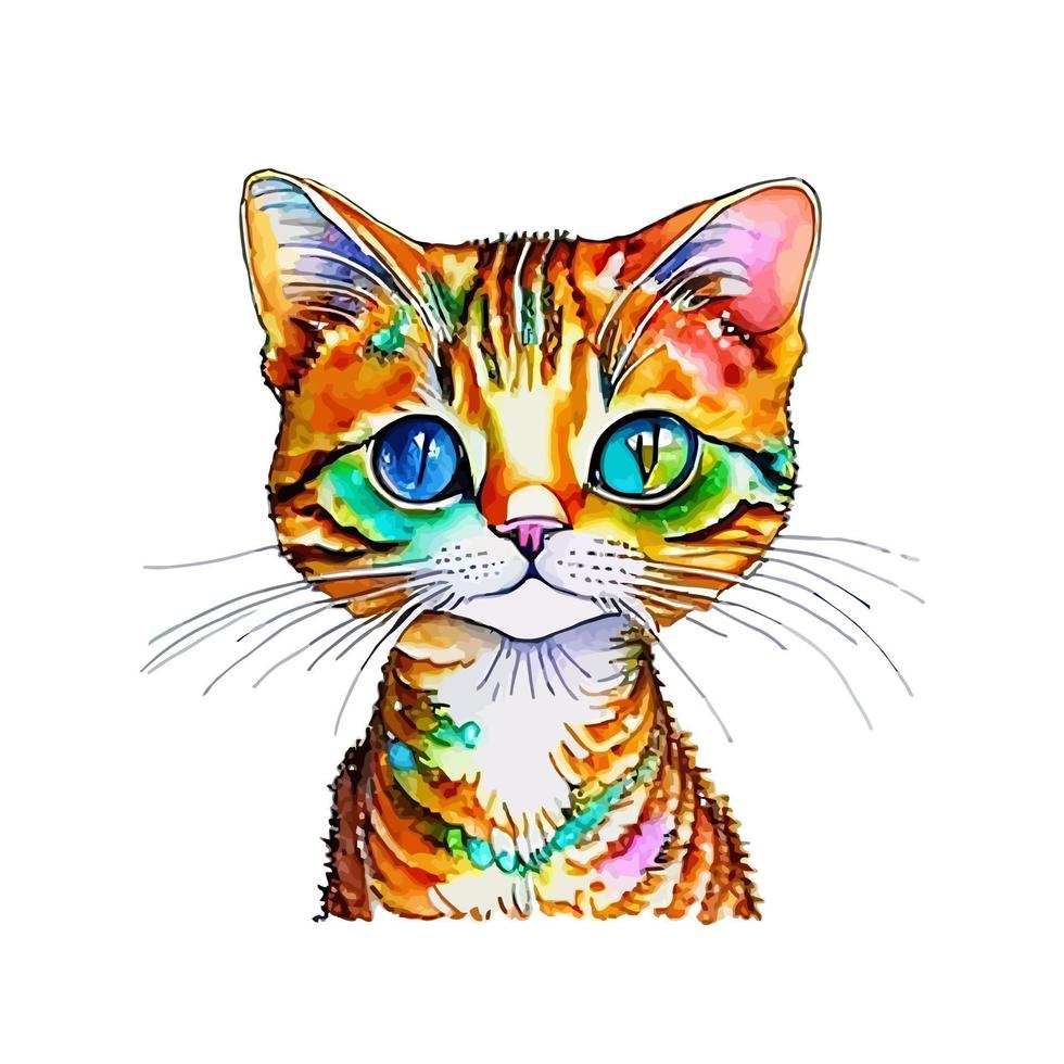 adorable acuarela gatito retrato vector