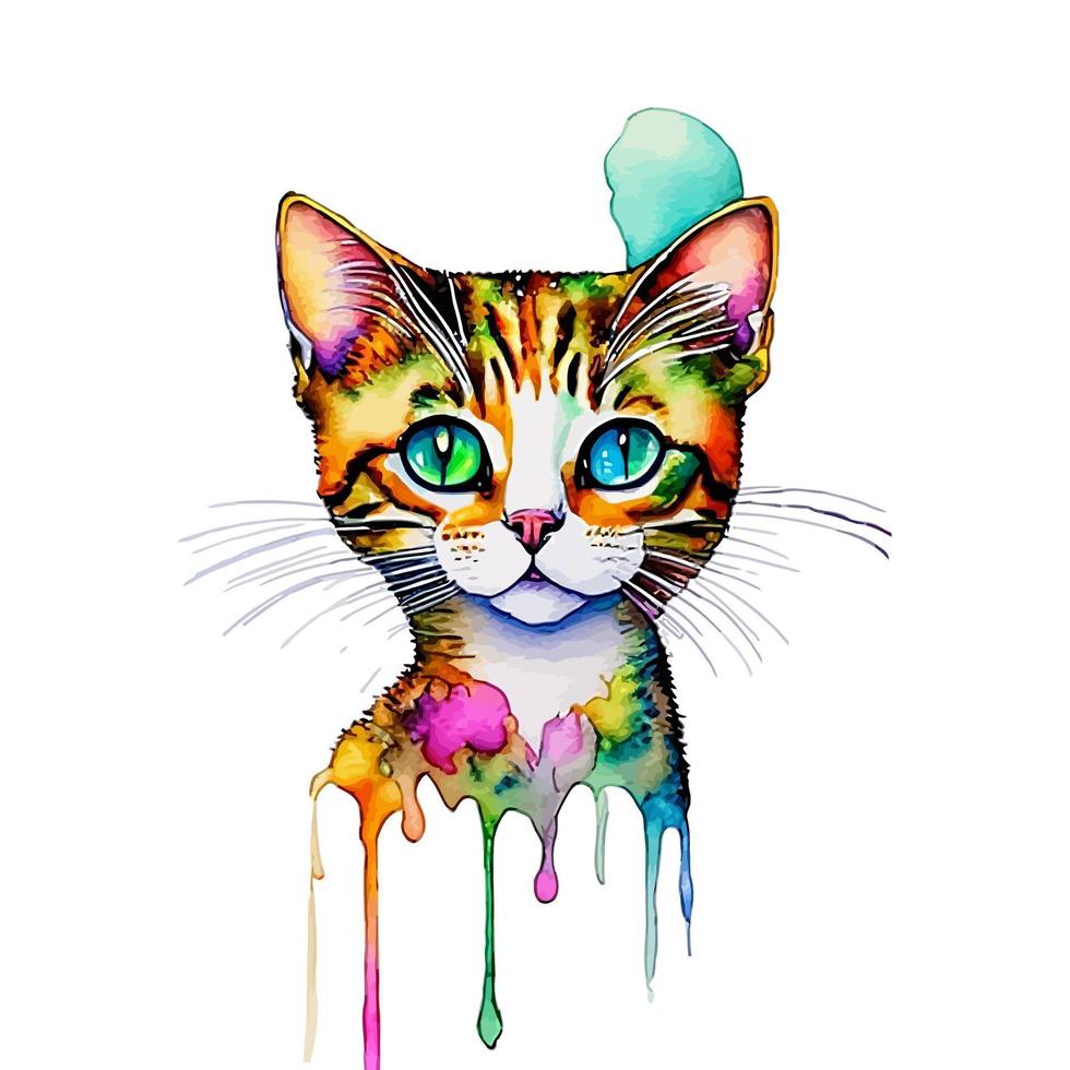 Wet Dripping Watercolor Kitten Portrait vector