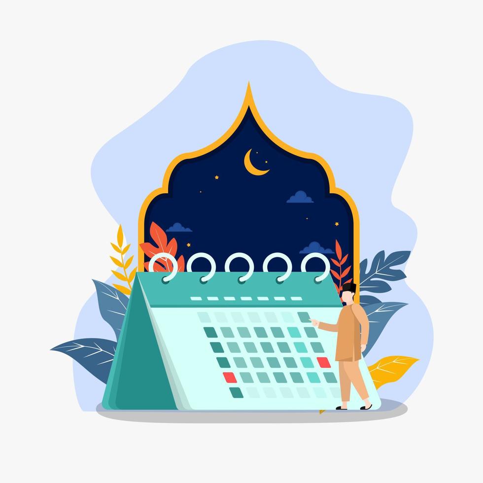 eid mubarak calendar flat illustration vector