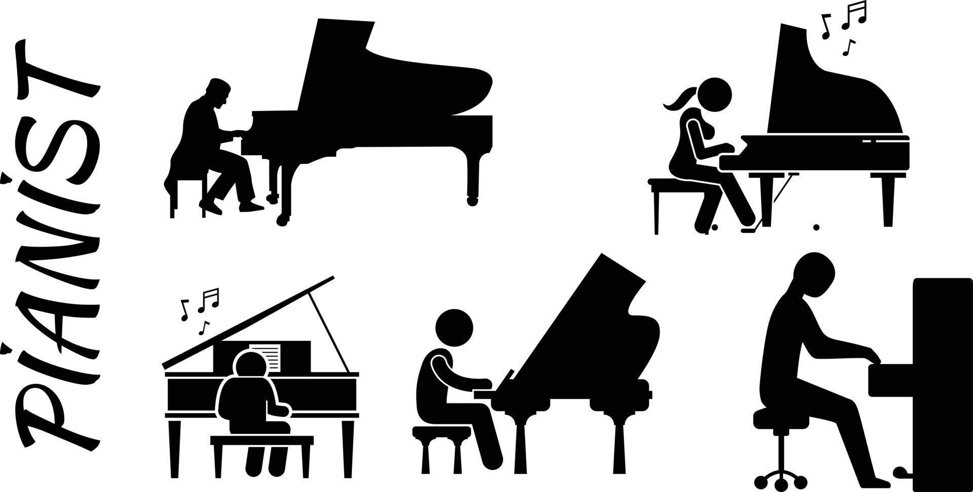 vector pianist silhouette set