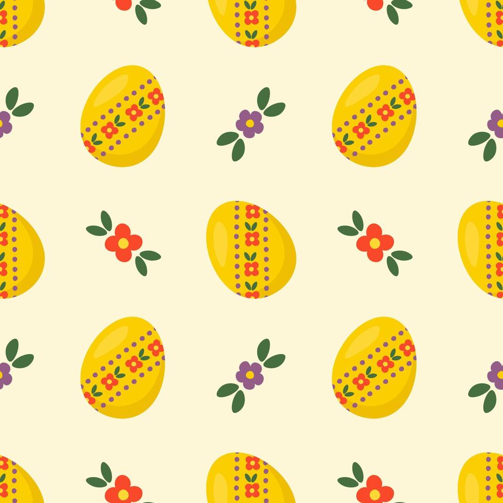 Cartoon hand drawn traditional Easter Holiday symbols, cute design with eggs und flowers, vector pattern design for printing on fabric, paper for scrapbooking, gift wrap and wallpapers.