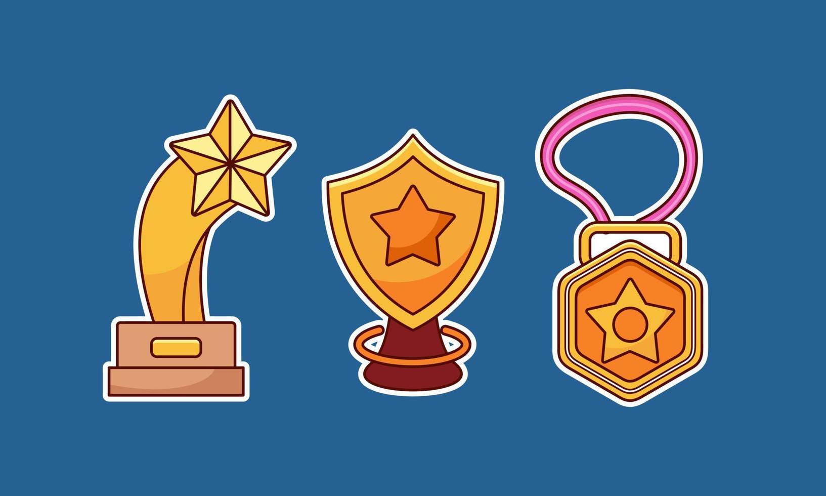 Set of Trophy, Winning Cup and Medals Sticker vector