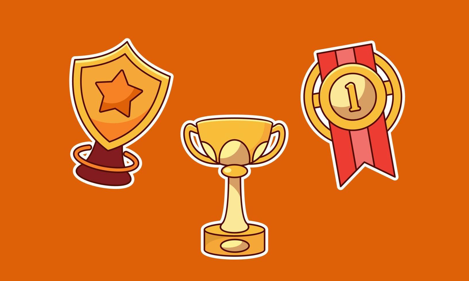 Set of Trophy, Winning Cup and Medals Sticker vector