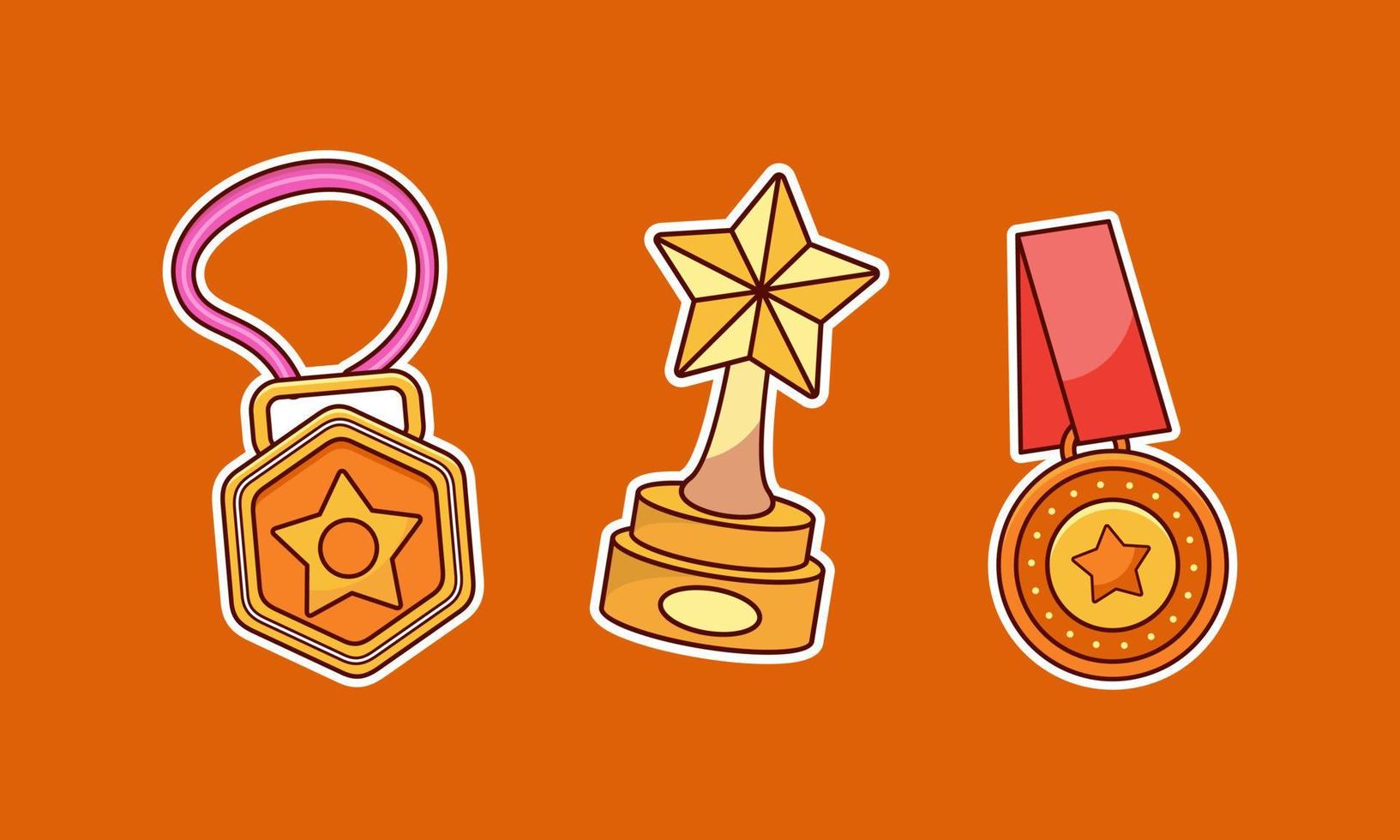 Set of Trophy, Winning Cup and Medals Sticker vector