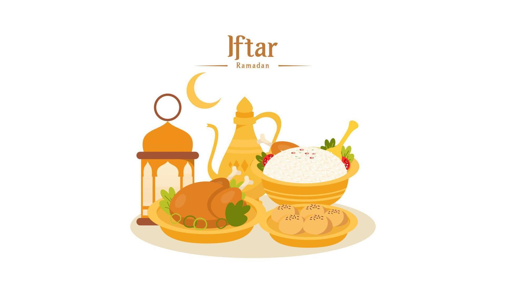 Ramadan Kareem with Iftar Fasting Food Illustration vector