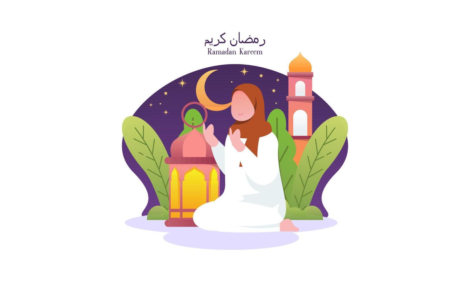 Ramadan Kareem Concept of a Religious Muslim Praying to Allah vector