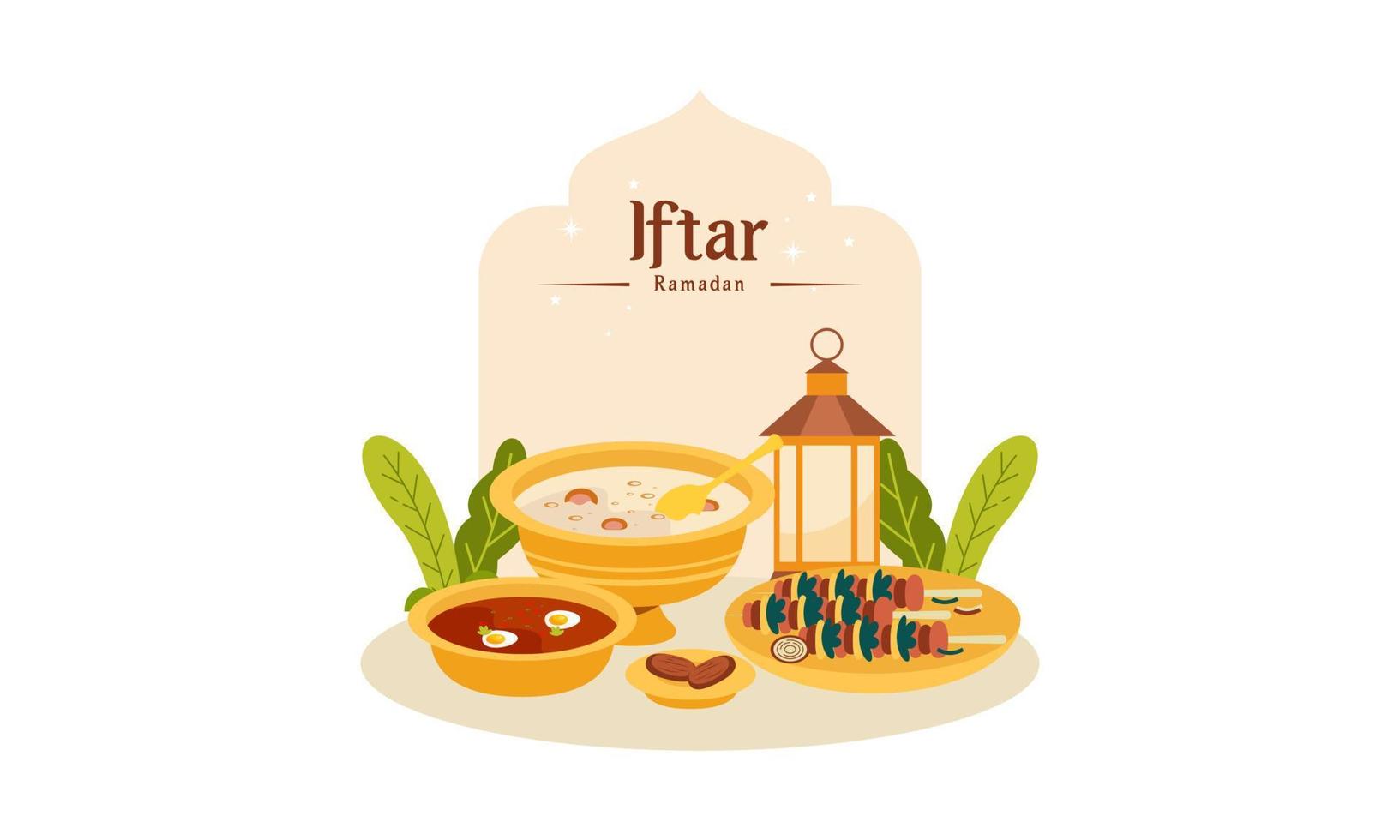 Ramadán kareem con iftar rápido comida ilustración vector