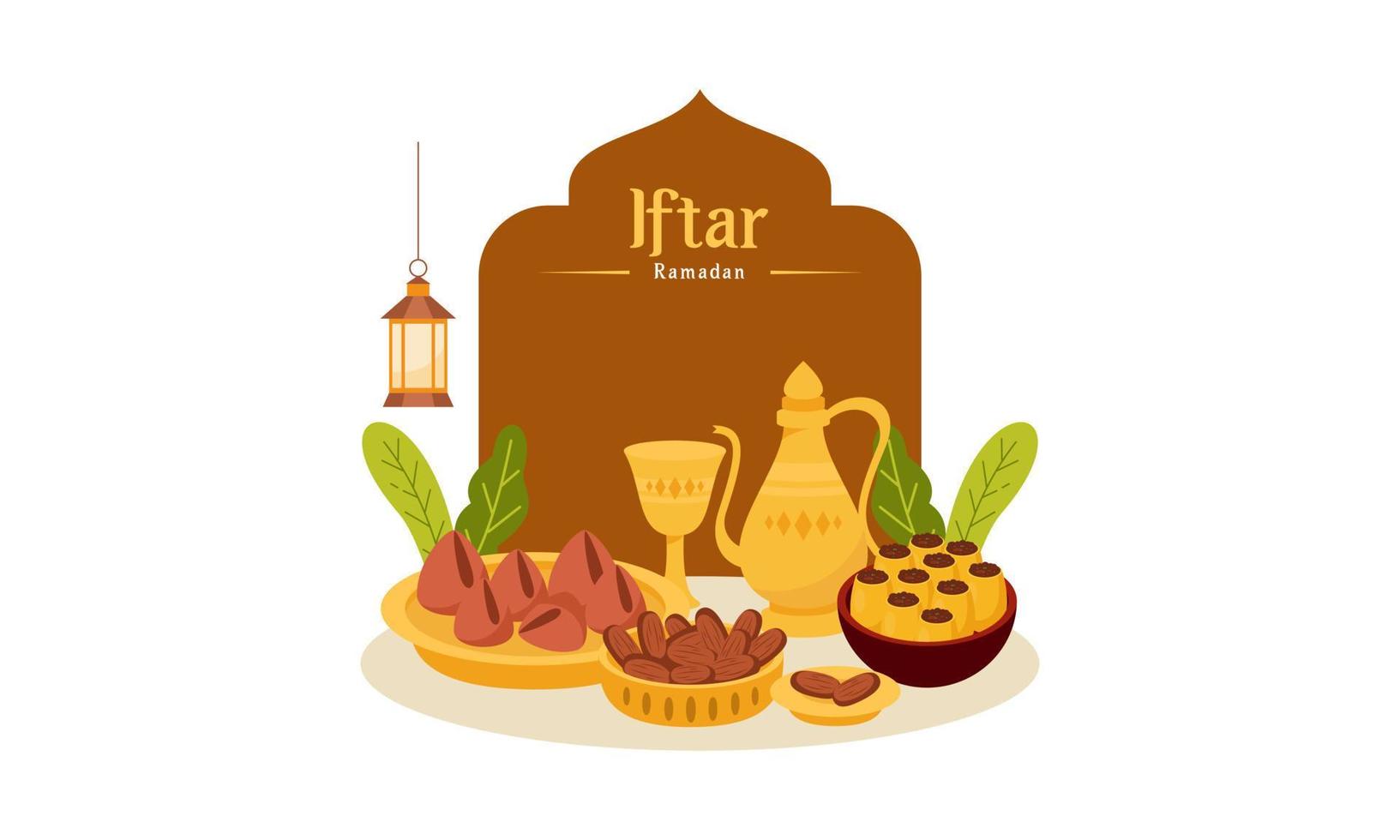 Ramadan Kareem with Iftar Fasting Food Illustration vector